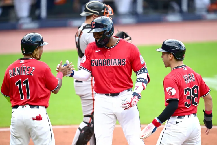 Adell 6 RBIs, homer as the Guardians crush the Giants